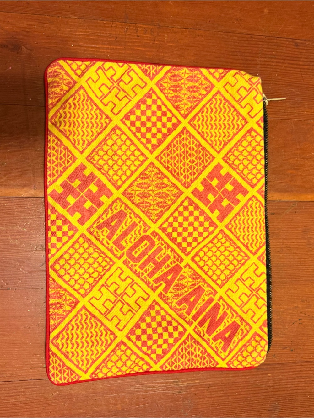 Hawaii's Finest Yellow and Red Geometric Cosmetic Pouch